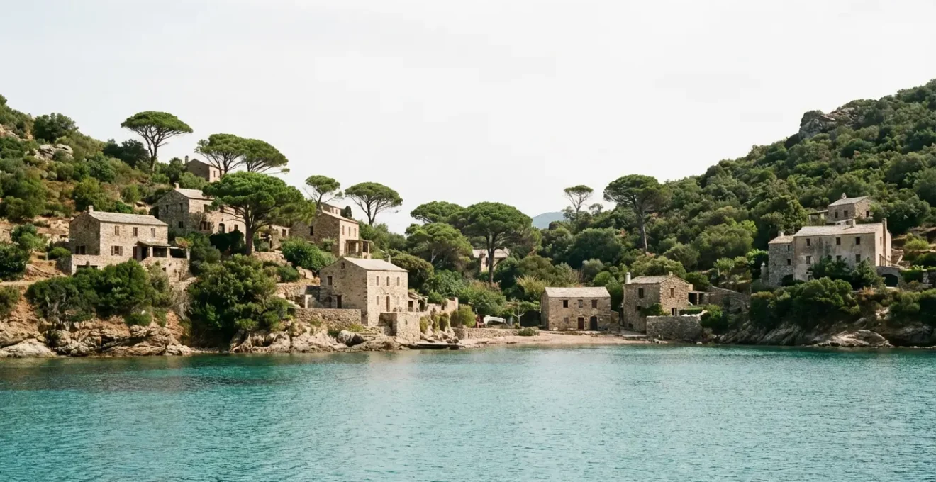 Vue panoramique du golfe du Valinco à Propriano avec maisons corses et mer turquoise
