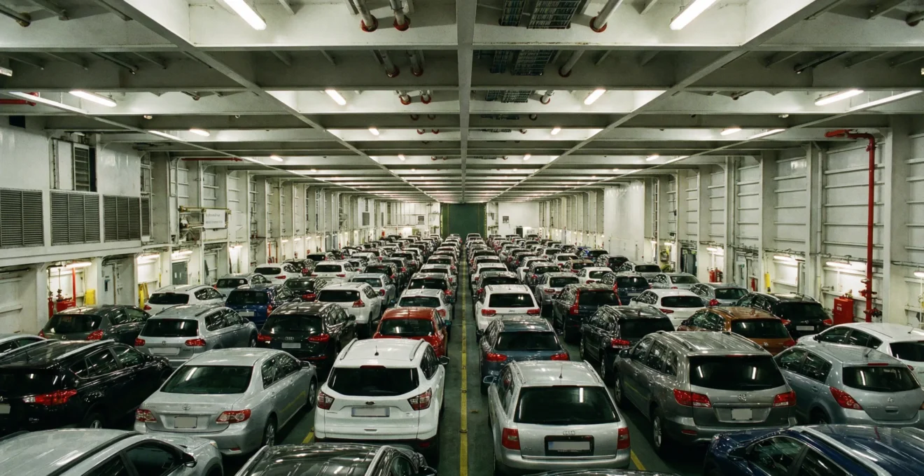 Pont garage ferry avec voitures stationnées pour traversée Corse
